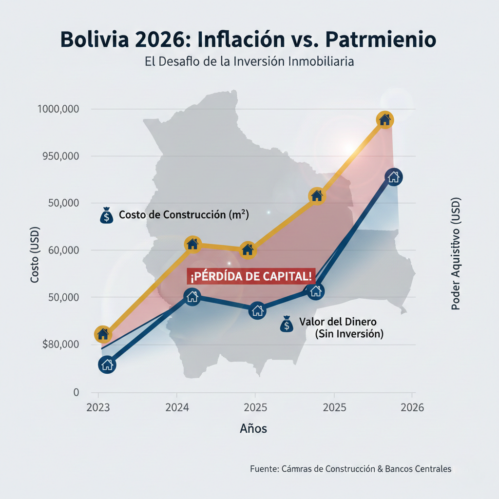 Gráfico ascendente que muestra el aumento de costos de construcción vs. valor del dinero